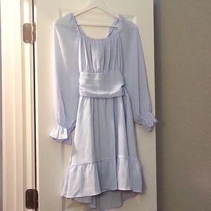 Beautiful chiffon ruffle long sleeve dress open back baby blue